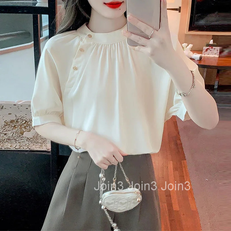 Womens Shirt and Blouse Summer Cute Female Tops Kawaii White Simple Cheap Stylish Elegant Youth Japanese Harajuku Fashion Y2k M