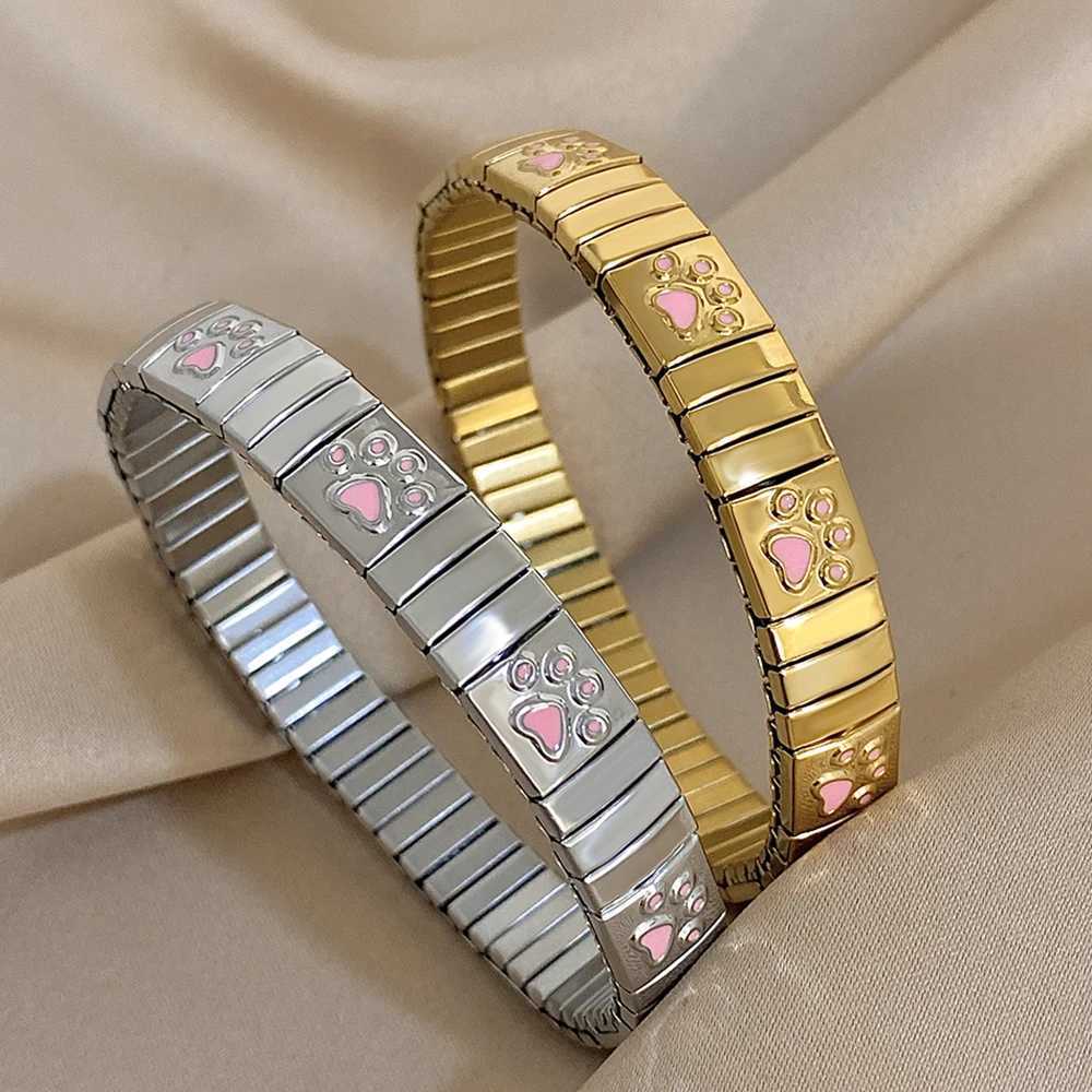 Stainless Steel Elastic Stretchable Cute Dog Paw Print Punk Chunky Watchband Bangle Suitable for Party Jewelry Z250616