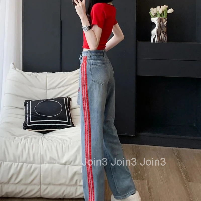 Loosefit Female Cowboy Pants with Print Womens Jeans Grunge Y2k Emo 90s Streetwear Trend 2025 Wholesale Shiny Vibrant Trousers