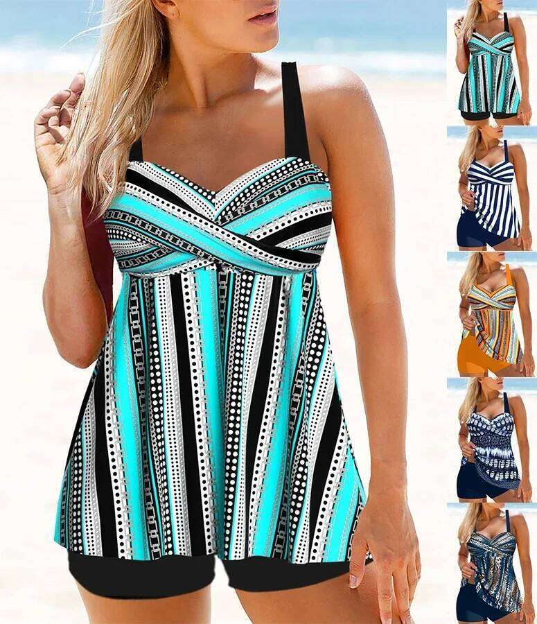 Summer Fashion Sexy Bohemian Style Printed Women's Hanging Neck Bikini Vacation Casual Swimsuit S-6XL