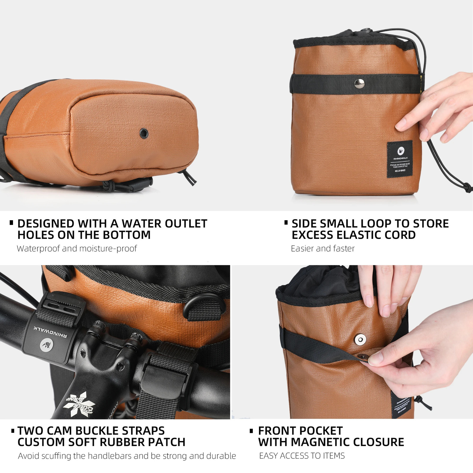 Rhinowalk 2.5L Bicycle Water Bottle Morandi Color Front Bag Bike Handlebar Bag Urban Riding Shoulder Bag Fit For Brompton 250610