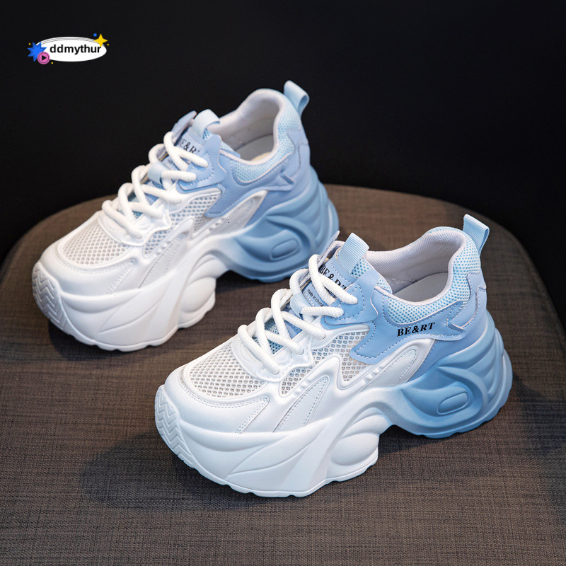 Women's Dad Sneakers 2025 Summer Style Single Mesh Hidden Heel 8CM Height Increase Casual Versatile Thick Sole Color Block Sports Shoes ddmythur