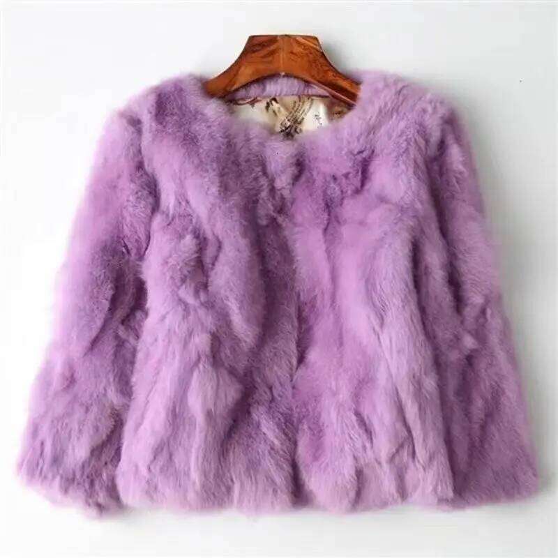 2024 New Fashion Autumn and Winter Explosion Soft Comfort Real Rabbit Fur Coat Female Jacket Short Slim Body with Round Collar