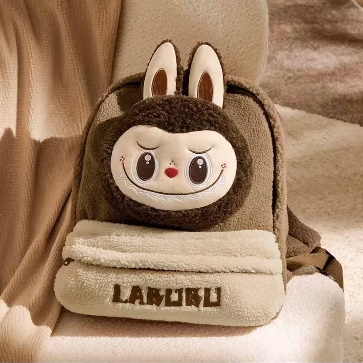 Labubu Cartoon Campus Plush Cute Lamb Wool Pop Mart Backpack Large Capacity Pain Bag