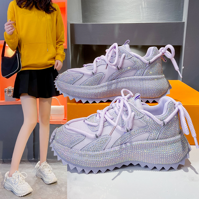 Women Shiny Rhinestones Shoes Four Seasons Casual Sneakers Women Stylish Sport Shoes Lace-Up Platform Luxury Shoes Designer anti slip running shoes za