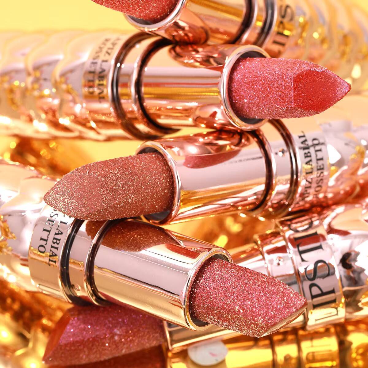 USHAS 12 Colors Glitter Lipstick Long Lasting Diamond Pearlescent Metallic Lipsticks For Christmas Moisturizing Lip Makeup happy