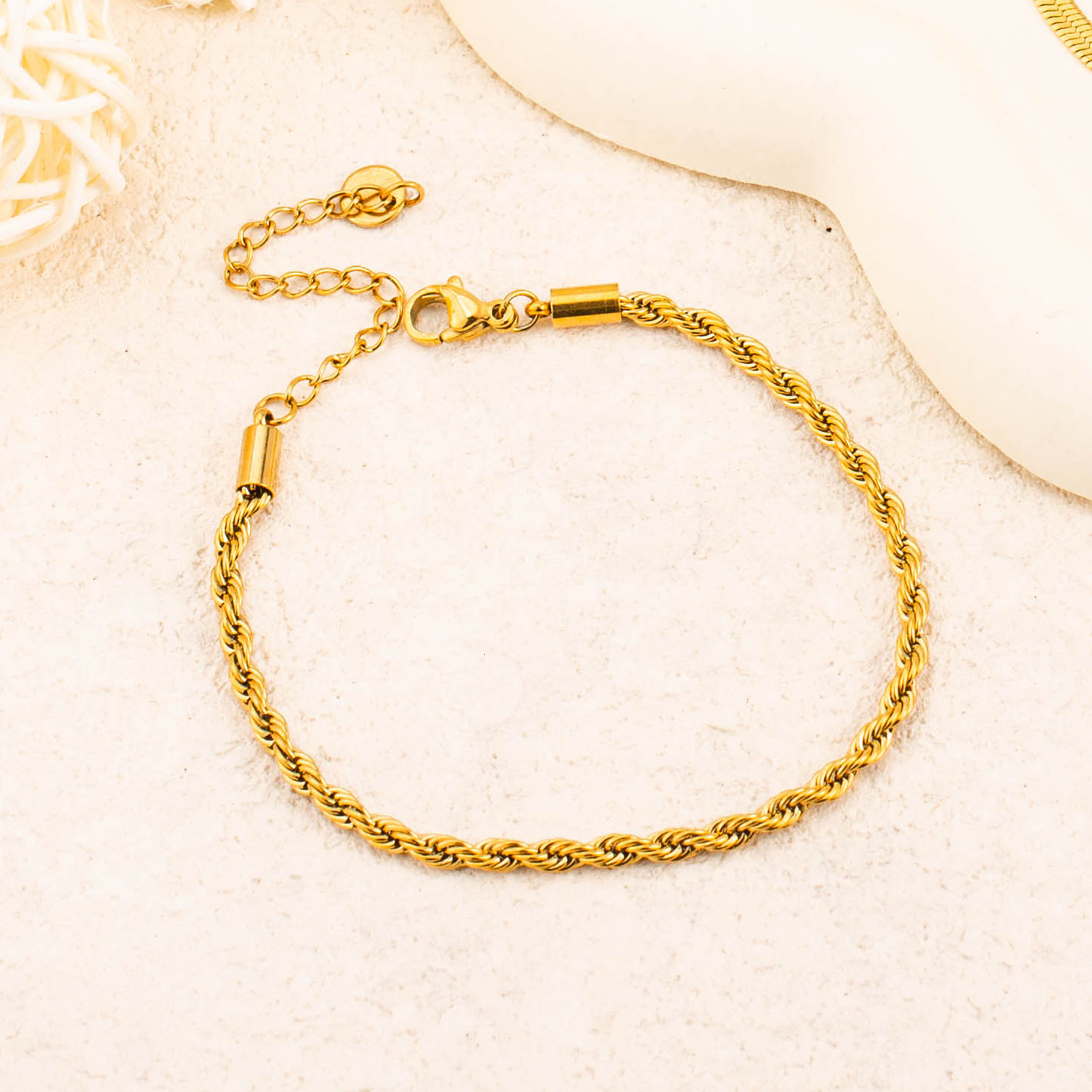 Fashion Light Gold Simple Versatile Plain Chain Bracelet for Women Design Titanium Steel Non-Fading Jewelry