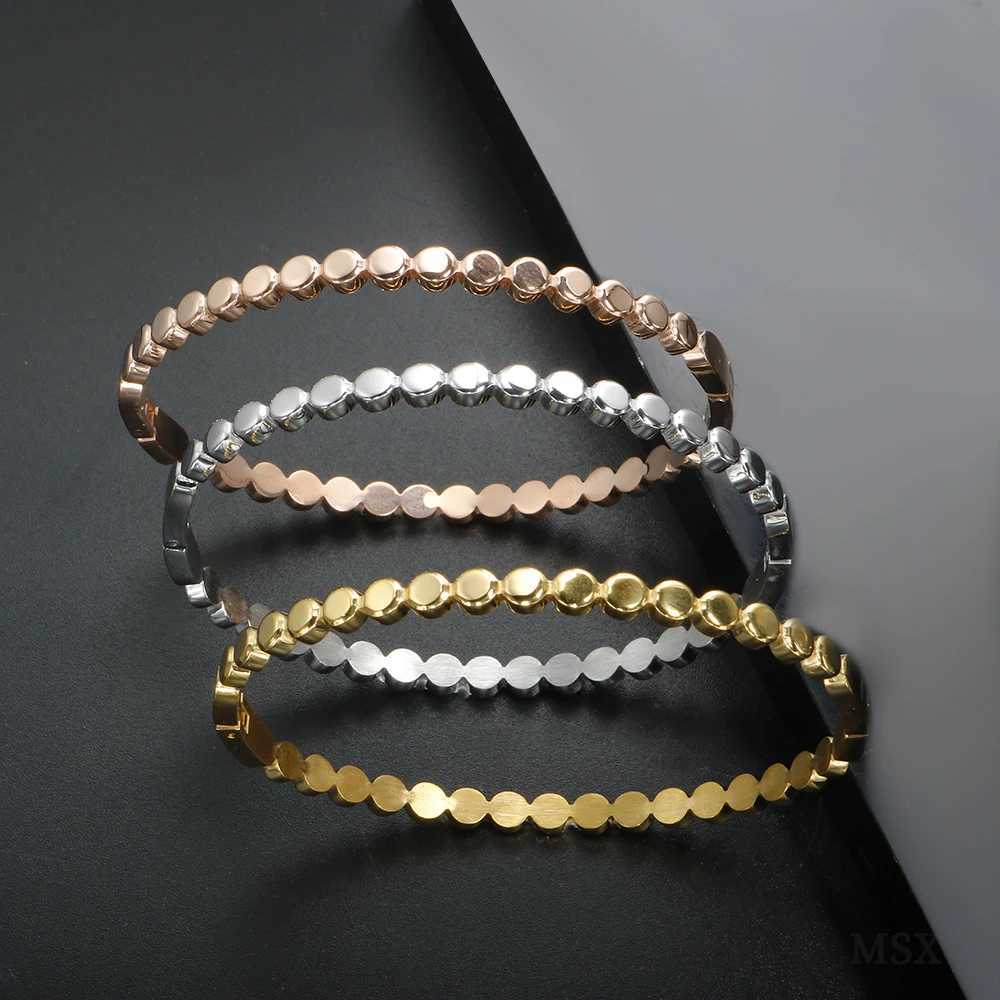 JOVO High Quality Round Bead Welded Gold Color Simple 18k Gold-plated Stainless Steel Bangle Trendy Women Jewelry Z250616