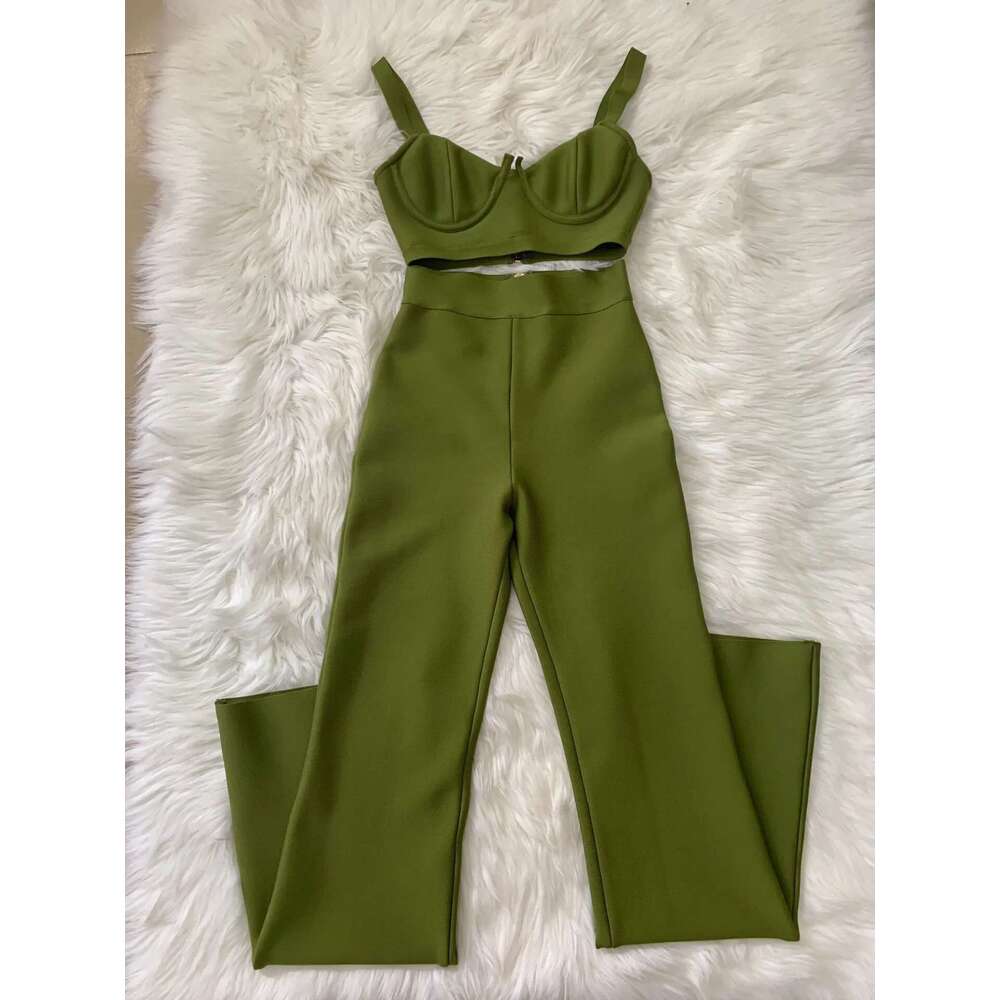 Elegant Sexy Fashionable Tank Top+Casual Straight-Leg Bell Bottoms 2-Piece Suit Sleeveless Top From China Mainland