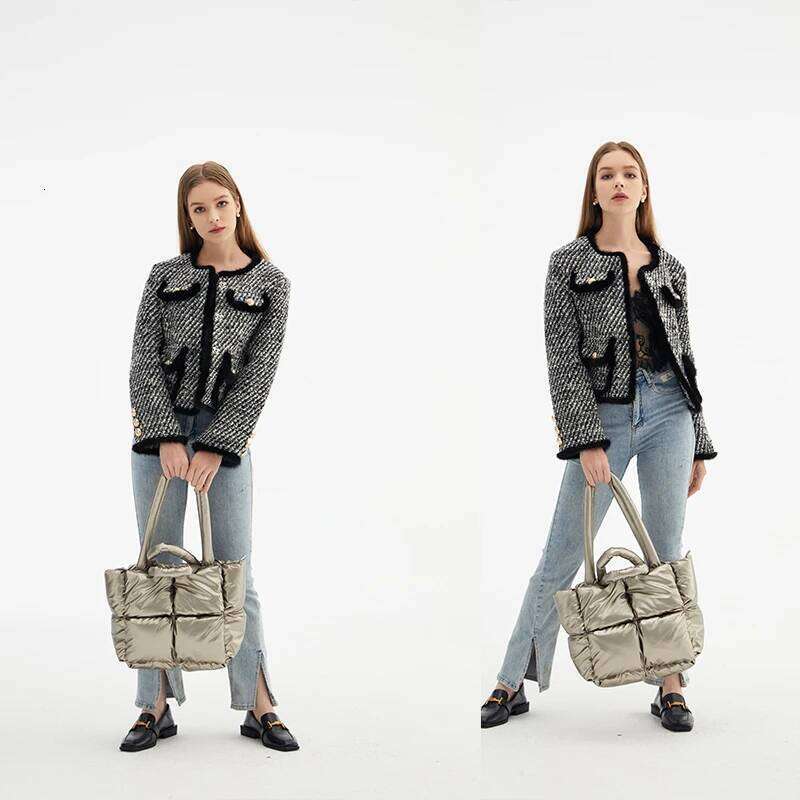 Fashion Fluorescent Green Padded Women Shoulder Bags Designer Quilted Handbags Laser Nylon Large Capacity Tote Bag Winter