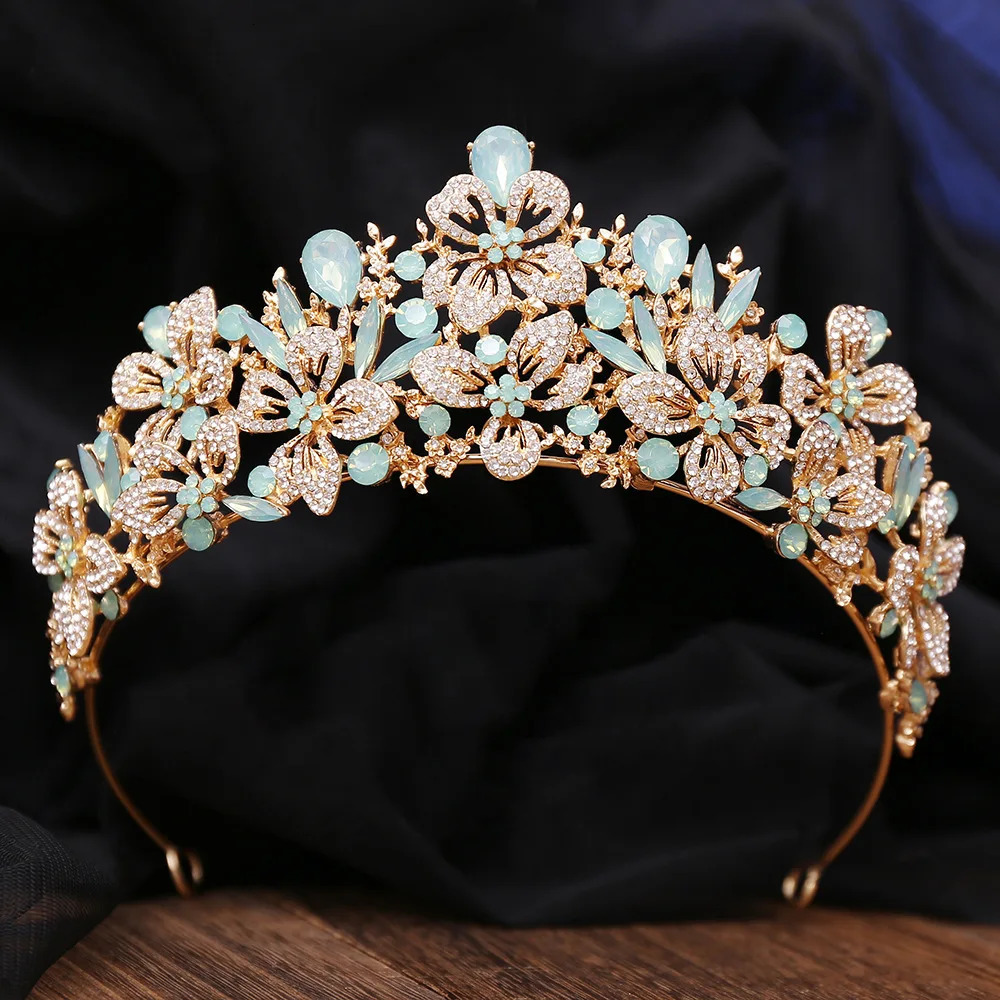 Exquisite Butterfly Floral AB Color Crystal Crown Rhinestone Princess Pageant Diadem Wedding Hair Accessories Tiaras Jewelry 250603