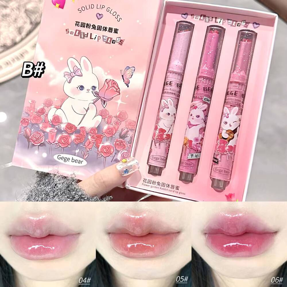 Solid Gloss Gege Bear Garden Pink Rabbit Moisturizing Watery Colored Lip Balm Tender Lipstick Set happy