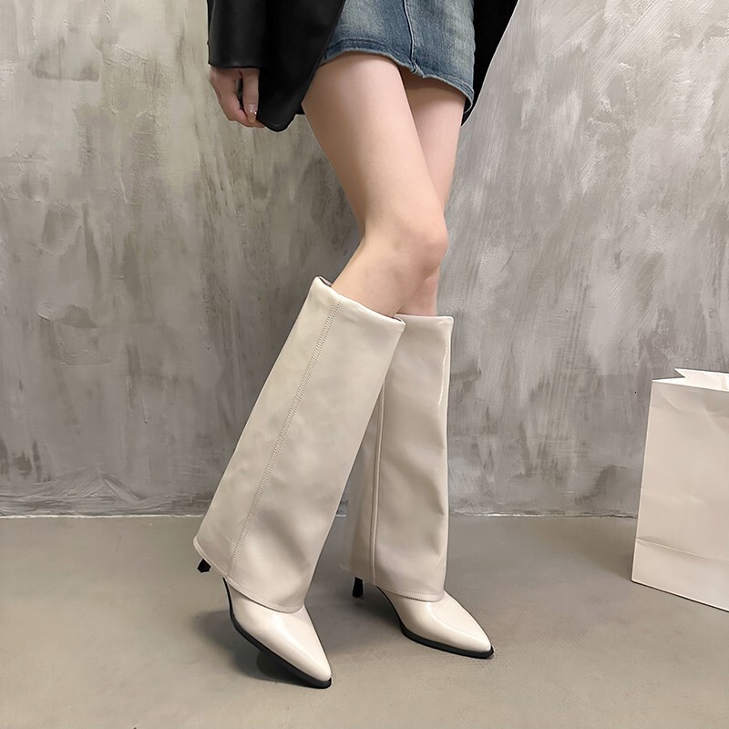 Ddmysports Pointed Toe Stiletto Long Autumn Winter New Off White Slimming High Heel Tube Niche Versatile Fashion Boots For Women Outdoor Shoes