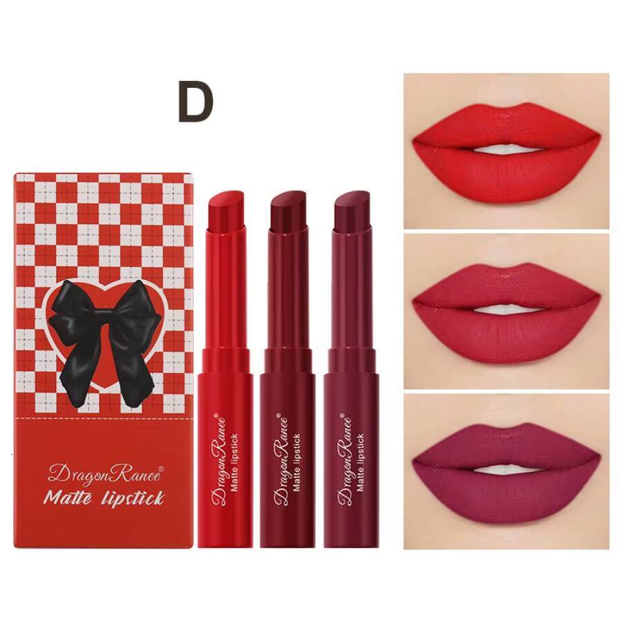 Matte Lipstick, Rich Moisturizing Gloss, Easy to Color, Lip Glaze, Rotating Three-Pack Lipstick Pen, Valentine's Day Gift happy