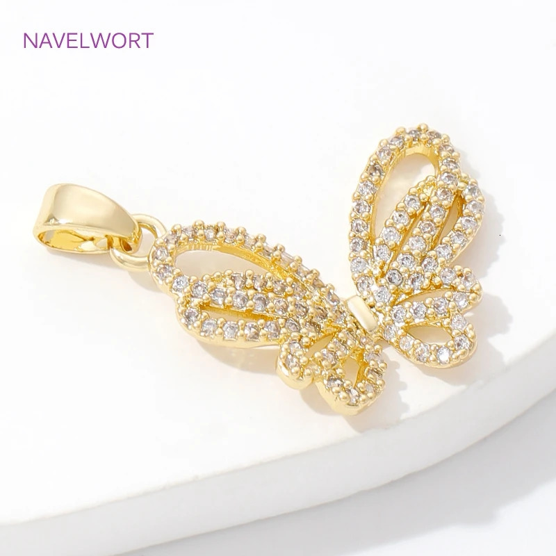 Trendy Inlaid Zircon Butterfly Pendants 18K Gold Plated Brass Butterfly Charms Pendants For DIY Necklace Making Accessories 250609