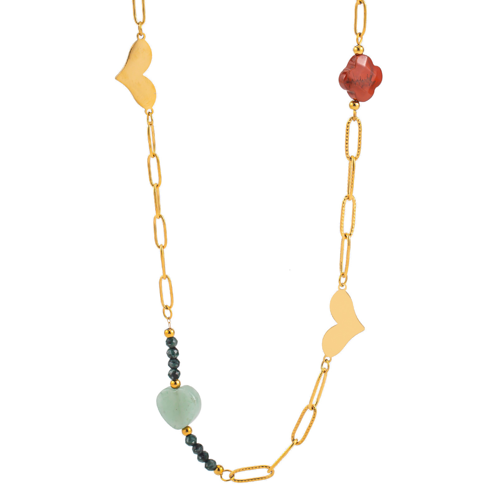 Fashionable and Elegant Style Personality Natural Stone Heart Necklace for Women Titanium Steel Versatile Non-Fading Jewelry