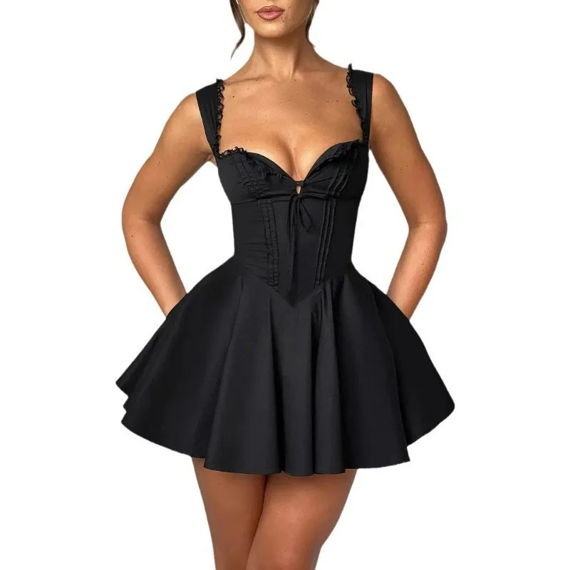 Sleeveless womens dress with elegant halter tops and lace backless a European and American style dress 250612