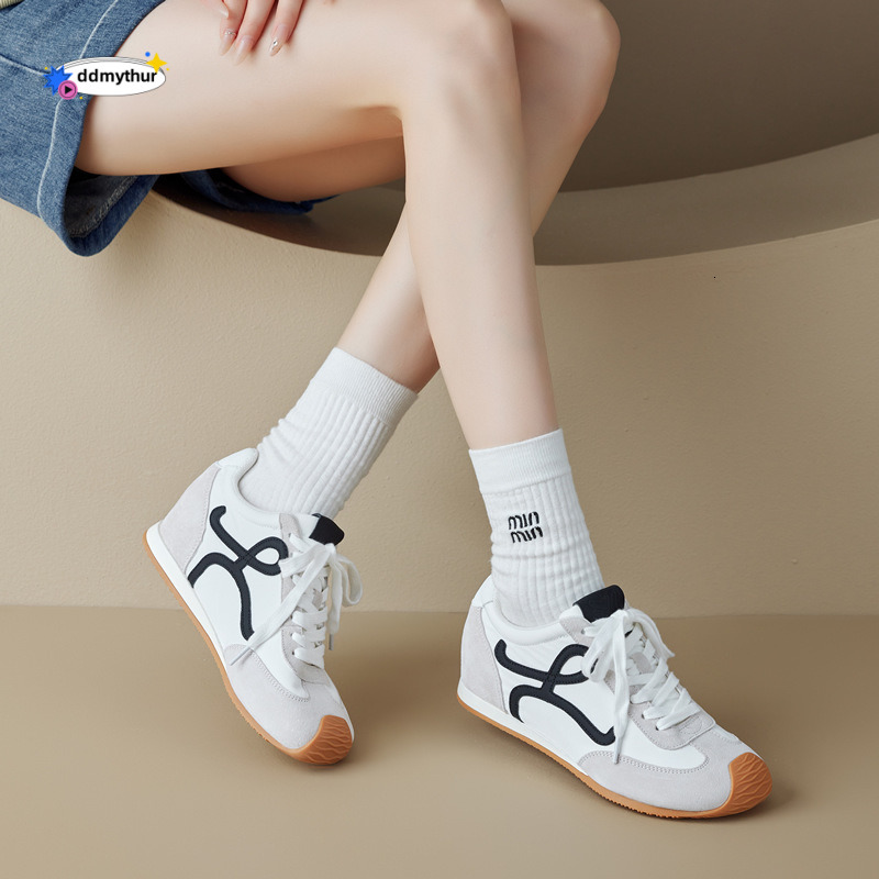 Cute Sneakers ~ Color-Block Mandarin Duck Shoelaces 7cm Height Increase Lace-Up Casual Style Chunky Agan Training Shoes for Women ddmythur