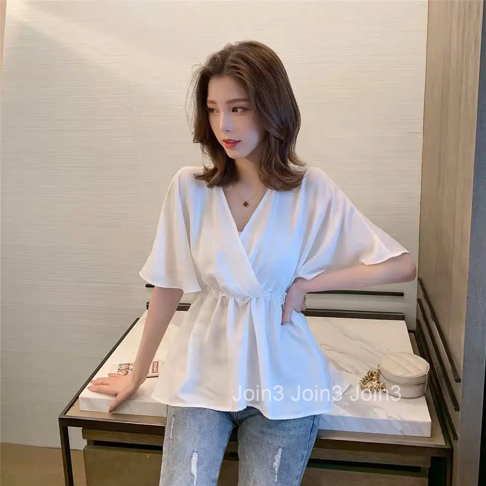 Tops for Women Loose Womens Shirt Blouse Ruffle Clothes White with Sleeves Frill V Neck Pretty Elegant Chic Modern Long Youth