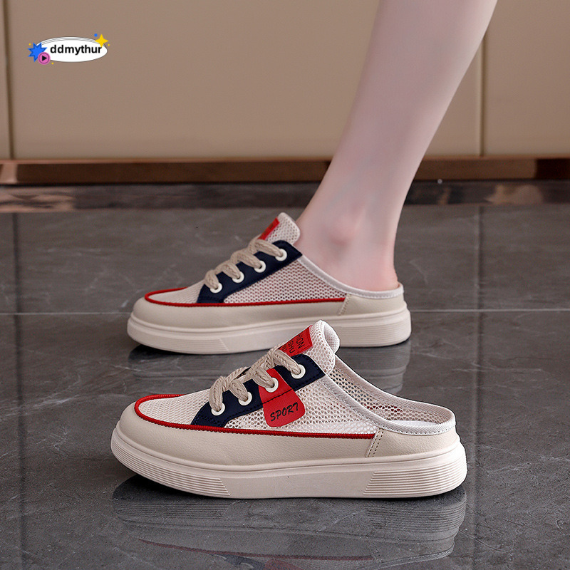 Breathable Outdoor Half-Slip Sandals for Women 2025 Internet Celebrity Korean Style Versatile Flat Casual Mesh Women's Shoes KT-283 ddmythur