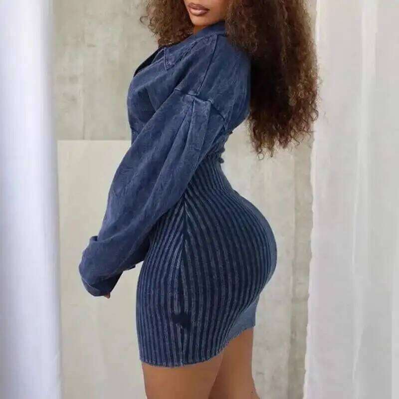 DEAT 2025 Spring New Arrival Long Sleeves Single Breasted V-neck Dresses For Women Fashion Wrap Hip Dress Female 33A2430