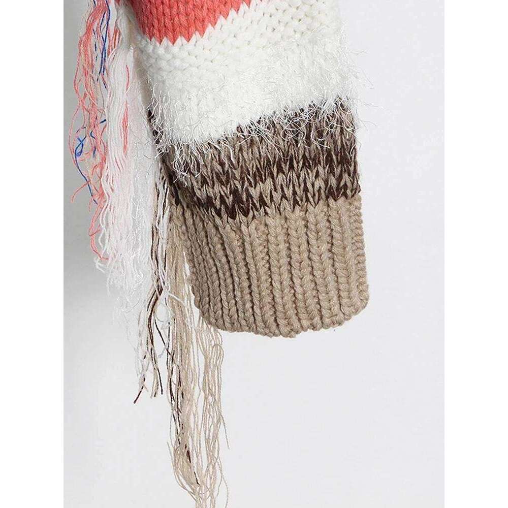 ROMISS Patchwork Knitted Denim Coats For Women Lapel Long Sleeve Hit Color Tassel Jackets Female Clothing Fashion Autumn 2024