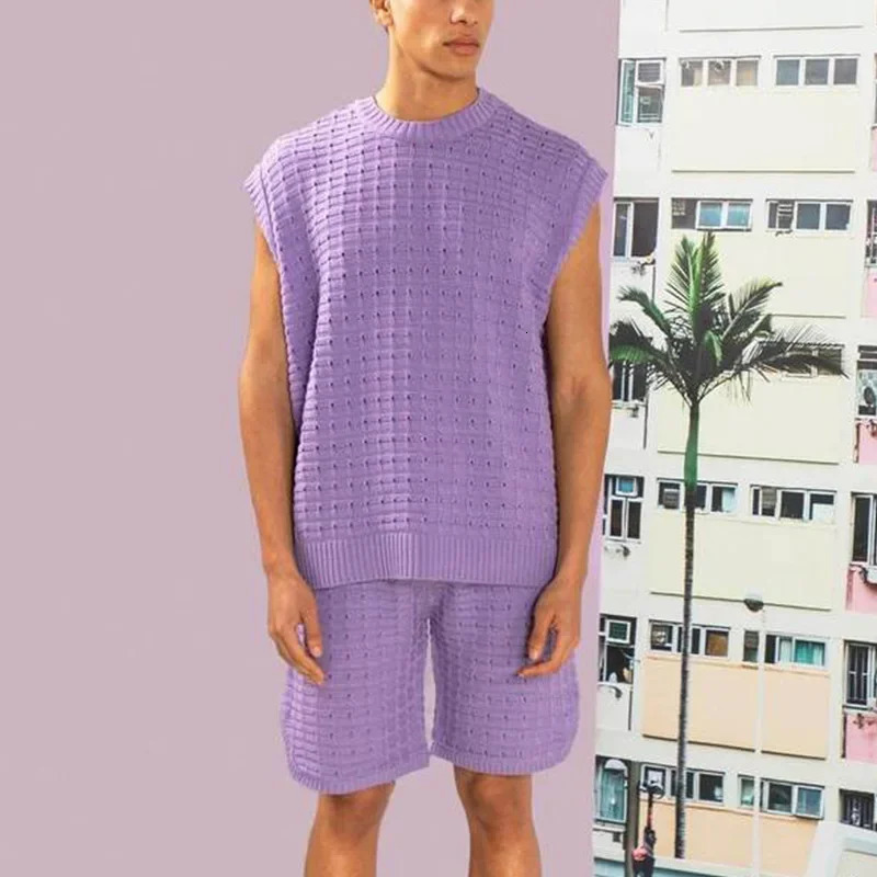 Europe and America Summer Mens Casual Sleeveless Top Shorts Fashion Suit High Street S3XL 250612