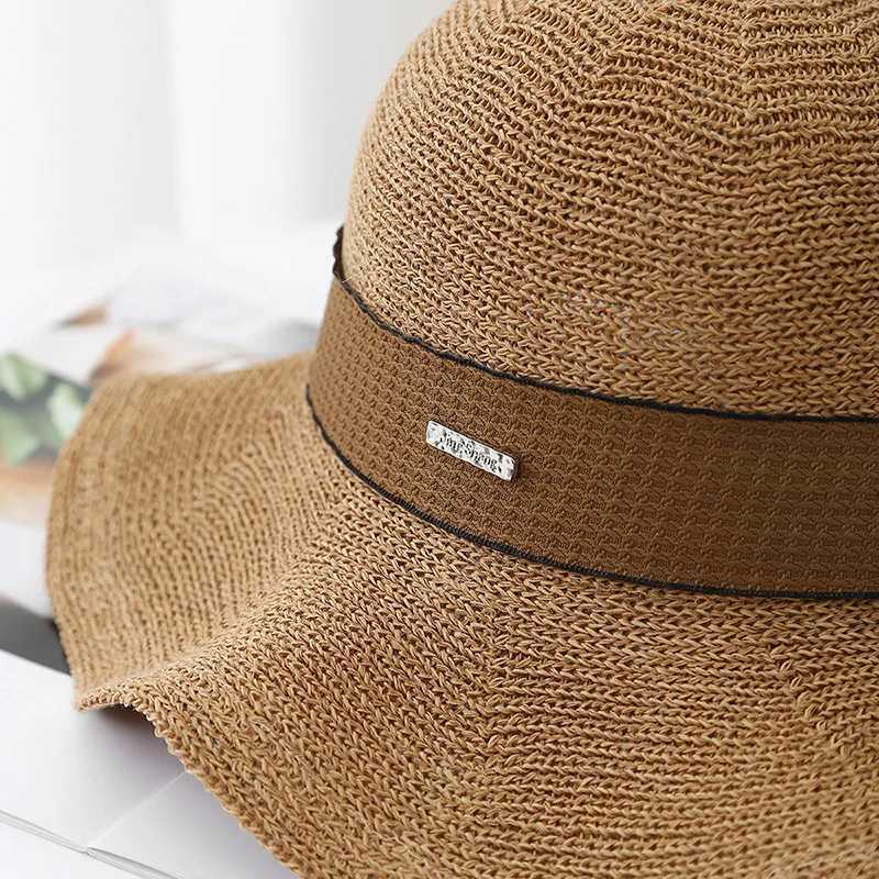 Womens Fisherman Hat With Bow Ribbon Metal Label Breathable Sun Protection Wide Brim Sun Hat For Outdoor Travel Korean Style M250616