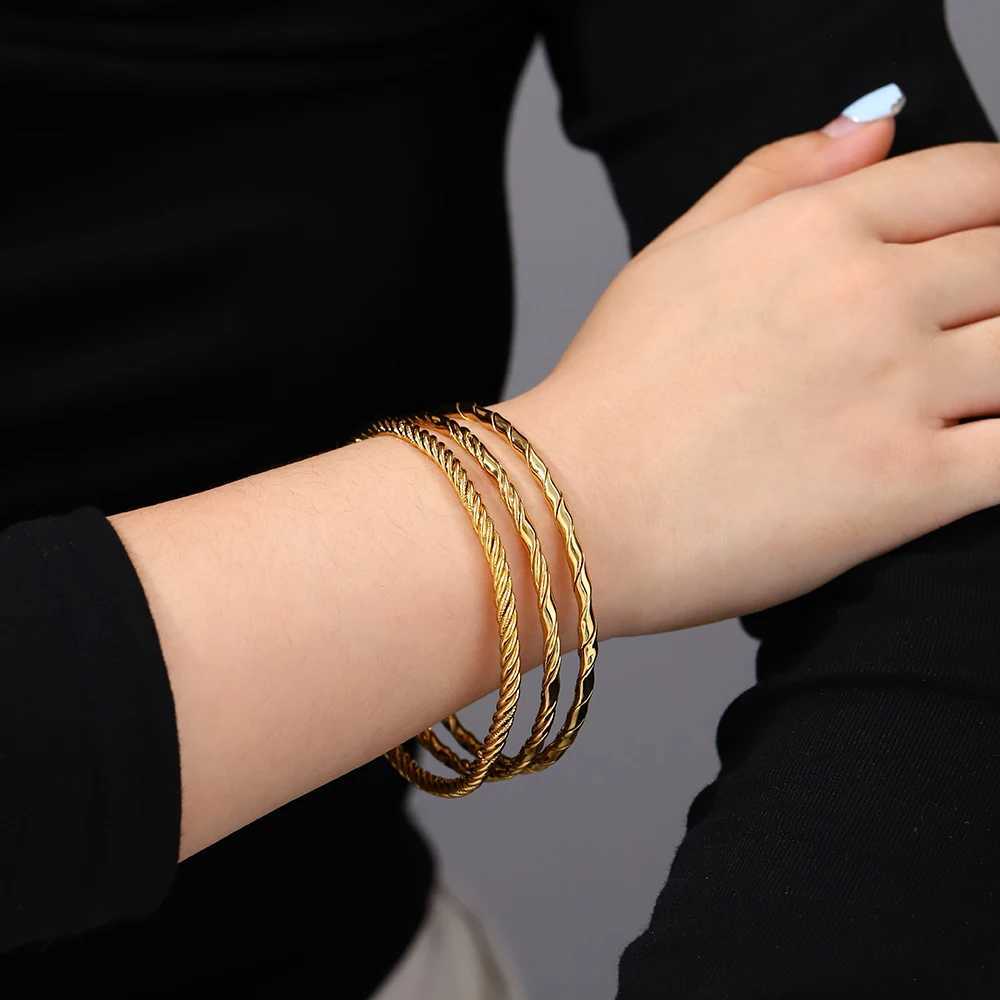 3PCS Stainless Steel for Women 18K Gold Plated Waterproof Wrist Bangle for Girls Daily Jewelry Accessories Gifts Z250616