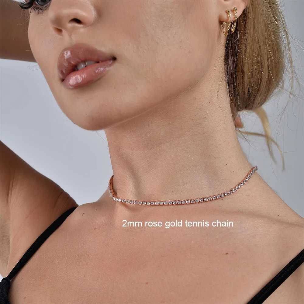 2mm Moissanite Tennis Necklace For Women S925 Silver Plated 18K Gold Sparkling Rhinestone Choker Chain Wedding Jewelry Adjustable W250616