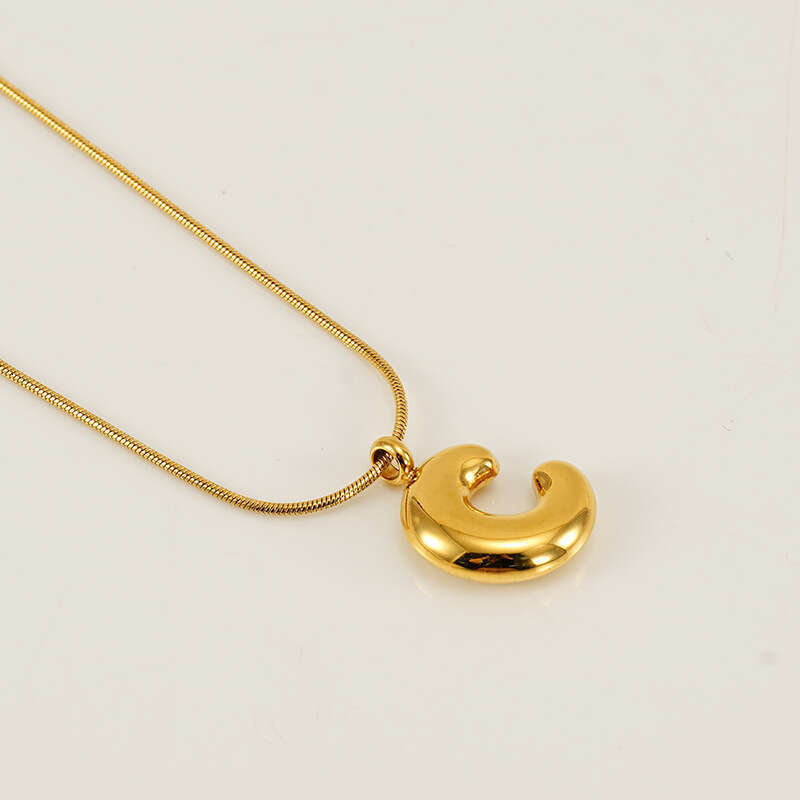 Hot Selling Bubble 26 English Letters Glossy Pendant Niche Versatile Gold-Plated Titanium Steel Necklace Jewelry with gift jewelry box