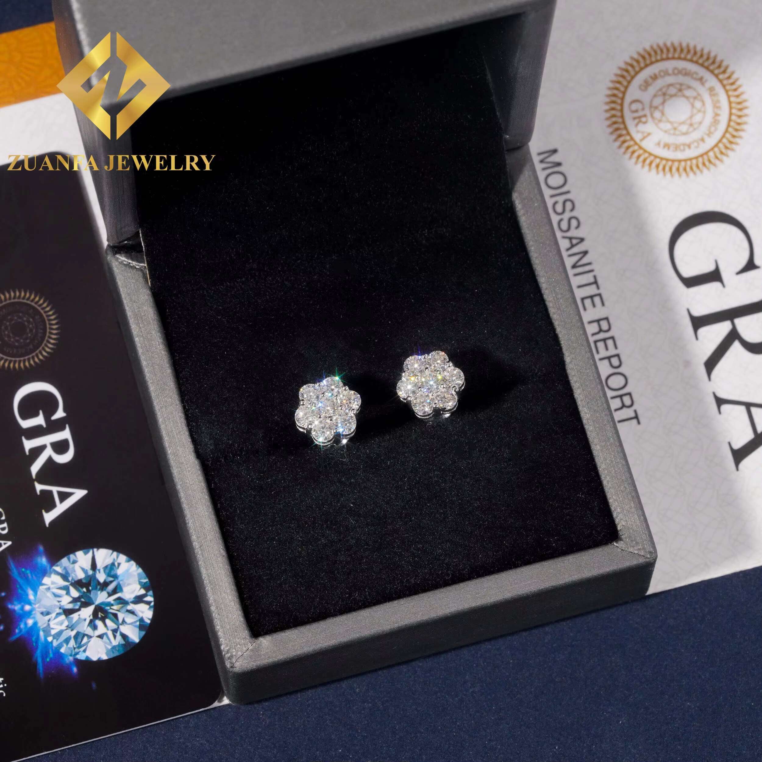 9mm Sun Flower Design Earring 925 Sterling Silver VVS Moissanite Stud Earring Hip Hop Earring Jewelry for Men Women