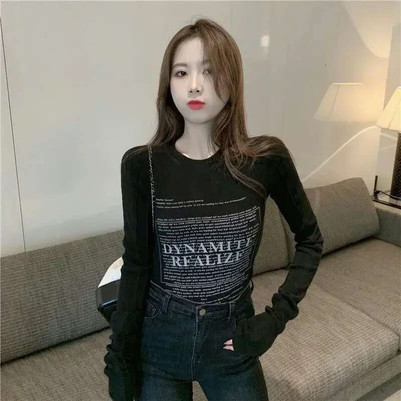 Causal With Sleeves Korean Style Long Sleeve T Shirt for Women 2025 High Quality Y2k Fashion Korea Basic Clearance Tops Woman