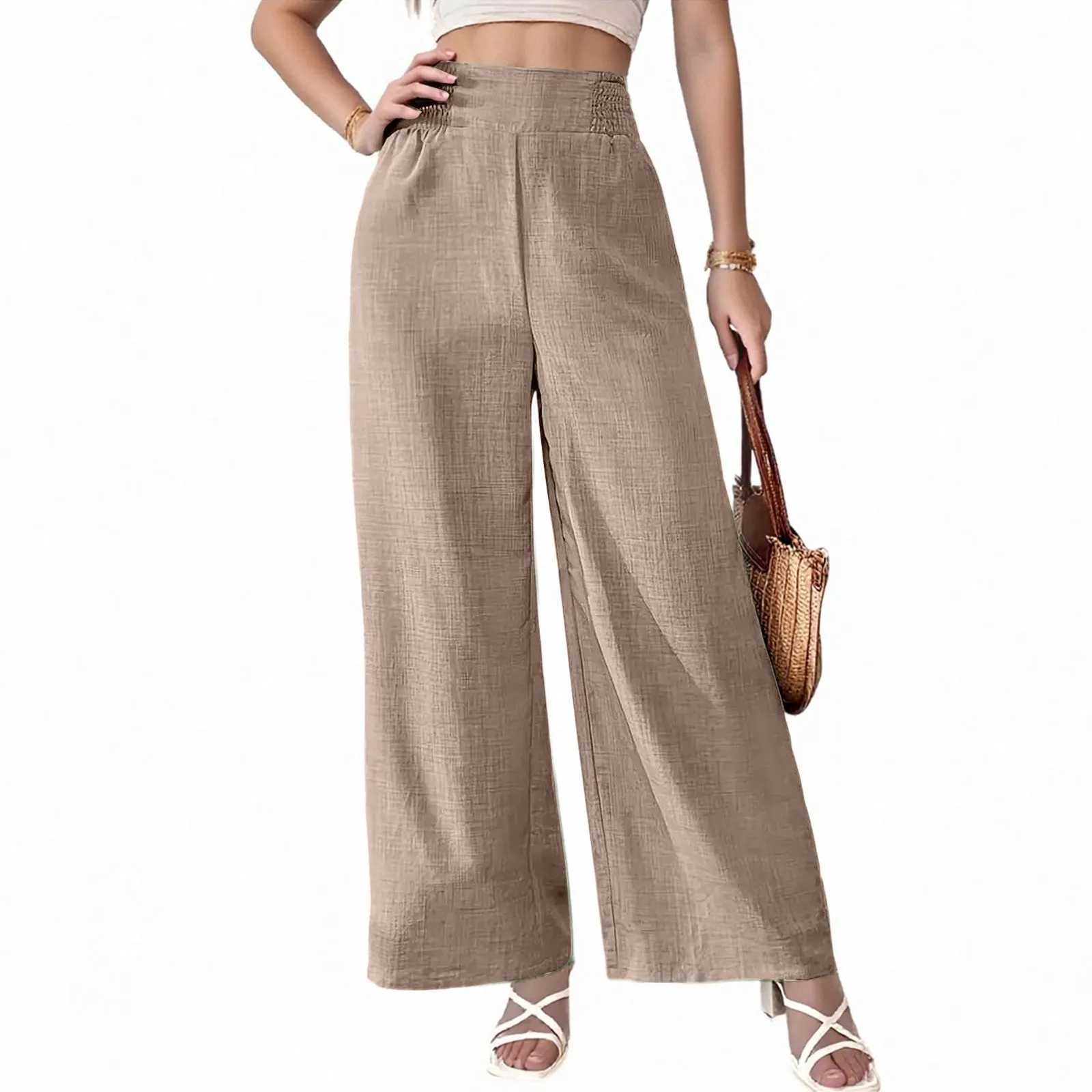 Womens Summer Thin Twill Pants Versatile Casual Wide-Leg Trousers Solid Color High-Waist Straight Pants Breathable Sweatpants XJ250616
