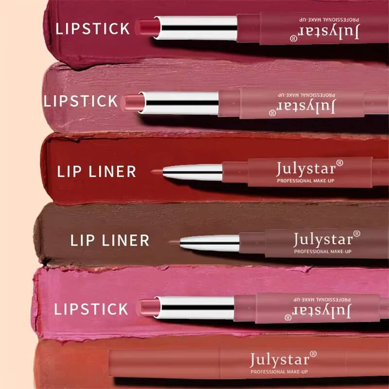 12 Color Matte Lipstick Liner 2 In 1 Velvet Makeup Lipsticks Long Lasting Durable Waterproof Red Lipliners Lips Make Up happy