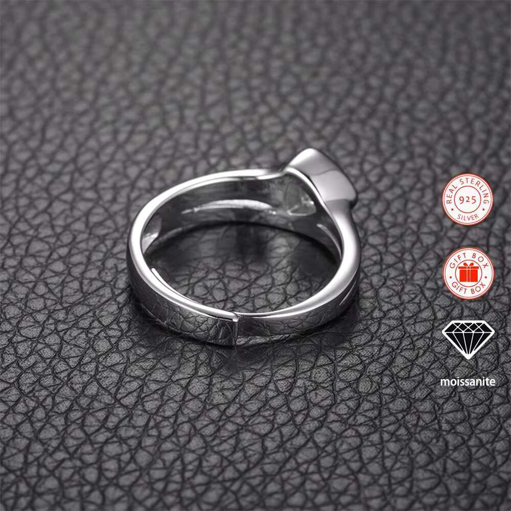 925 Silver Moissanite Bead Decor Opening Adjustable Ring for Men