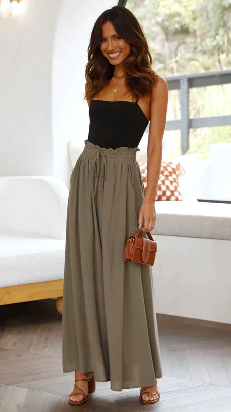 Summer Womens Wide Leg Pants With Elastic Waistband XJ250616