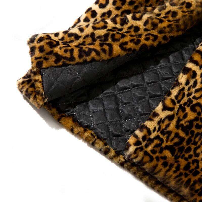 2025 Fashion Women Faux Fur Leopard Print Coat Female Sexy All-Match Mid-Length Suit Collar Warm Outerwear