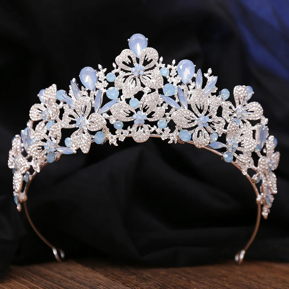 Exquisite Butterfly Floral AB Color Crystal Crown Rhinestone Princess Pageant Diadem Wedding Hair Accessories Tiaras Jewelry 250603