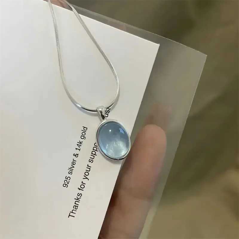 Silver Color Oval Aquamarine Pendant Necklace Ladies Girls Luxury Snake Chain Necklace Fashion Jewelry Gifts for Women 2025 New W250616