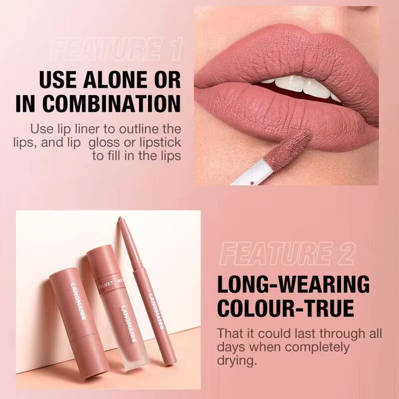 3PCS Matte Lipstick Set Nude Brown Velvet Liquid Gloss Waterproof Non-stick Cup Lip Liner Plumper 24HR Lasting Not Easy Fade happy
