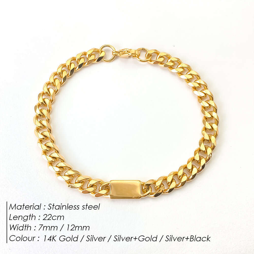 eManco Simple Thick Chain Titanium Steel Bracelet for Men, Ins Niche Design, High-end Feel, Oval 14k Gold Color, Internet Celebrity Trend