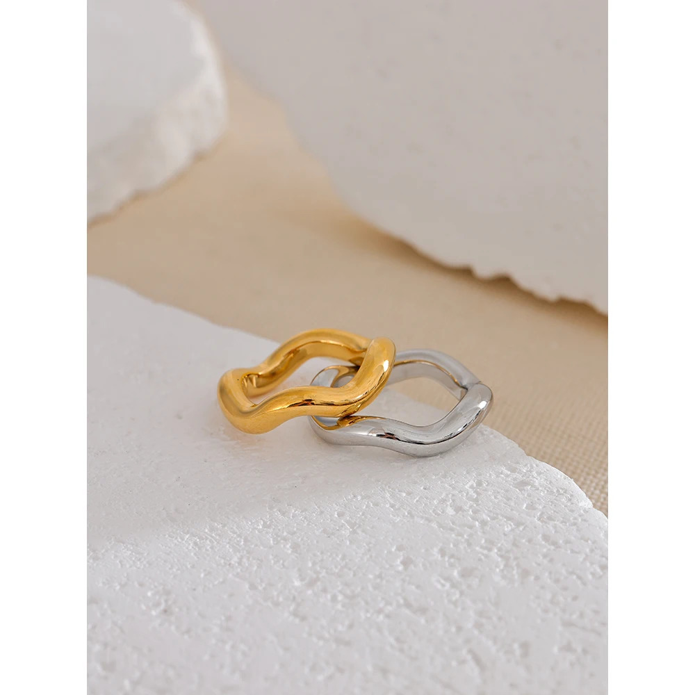 Yhpup High Quality Stainless Steel Twisted Round Finger Ring for Women 18K PVD Plated Texture Simple Daily Jewelry Gift 250610