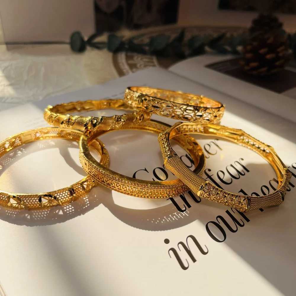Women Charm Bangle 24K Gold Color Jewelry Dubai Flower Bangle Brand African Designer Ethiopian Hawaiian Jewelry Z250616