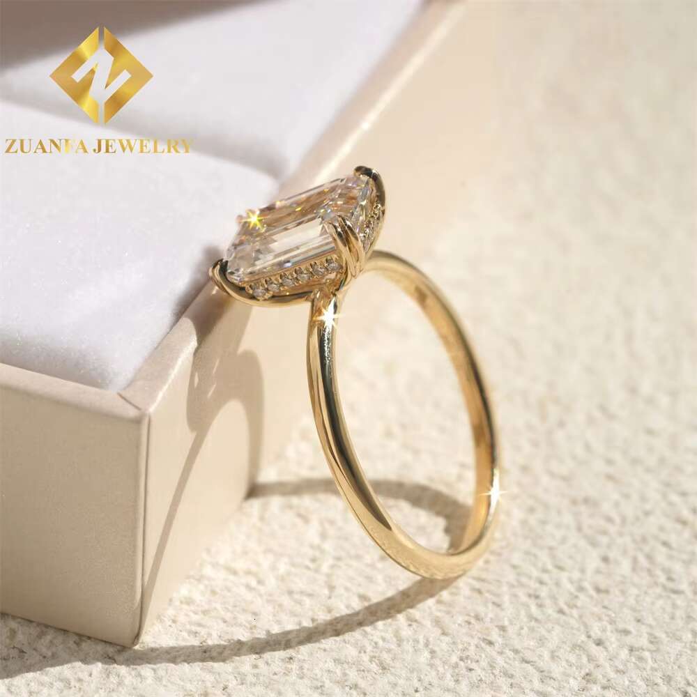 Luxury 14 Karat Gold GEMID Certified 3.12ct Emerald Lab Grown Diamond Ring Fine Jewellery Classic Design Engagement Wedding Rin