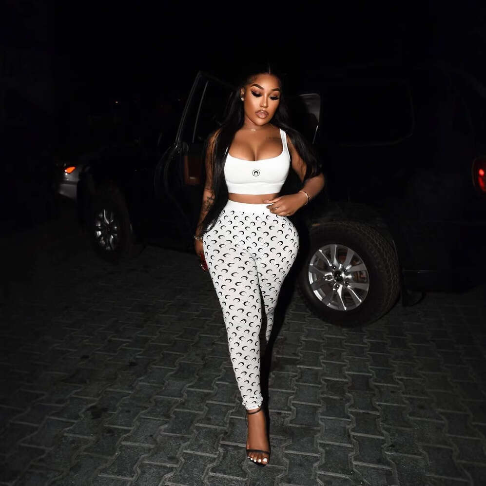 Summer New Women's Sexy Hot Girl Tight Camisole Top Bodycon Printed Long Pants Set B5