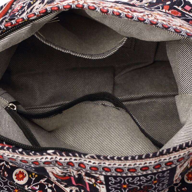 Annmouler Vintage Women Shoulder Cotton Fabric Flap Bohemian Style Messenger Elephant Print Crossbody Zipper Bag