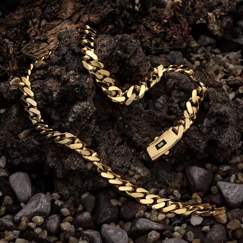 Cadena 14k 18k Gold Plated Hip Hop Luxury Jewelry Monaco Chain Classic Plain Lock Miami Cuban Link Chain Mens Choker Necklace