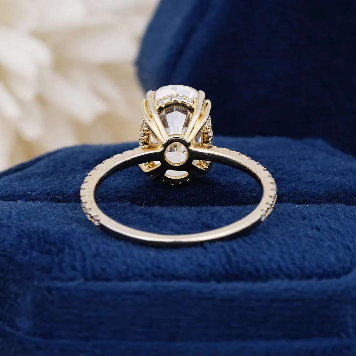 Oval Cut Solitaire Moissanite 14K Real Gold Double Claw Setting Rings Excellent Quality for Personal Gifting Studded Diamond