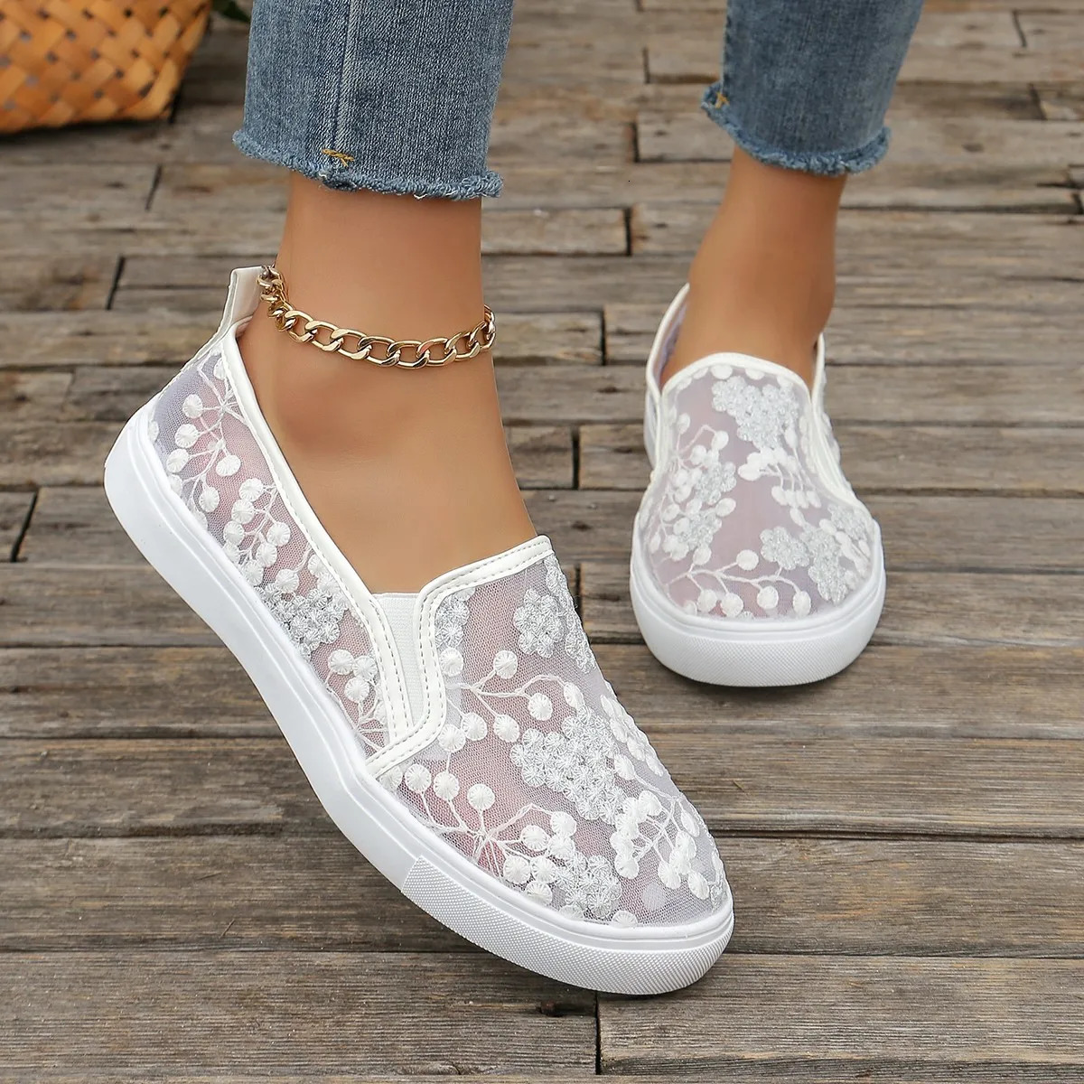 Fashion Embroidery Loafers Shoes for Women 2024 Summer Breathable Mesh Platform Sneakers Woman Comfortable Slip On Casual Shoes 250613
